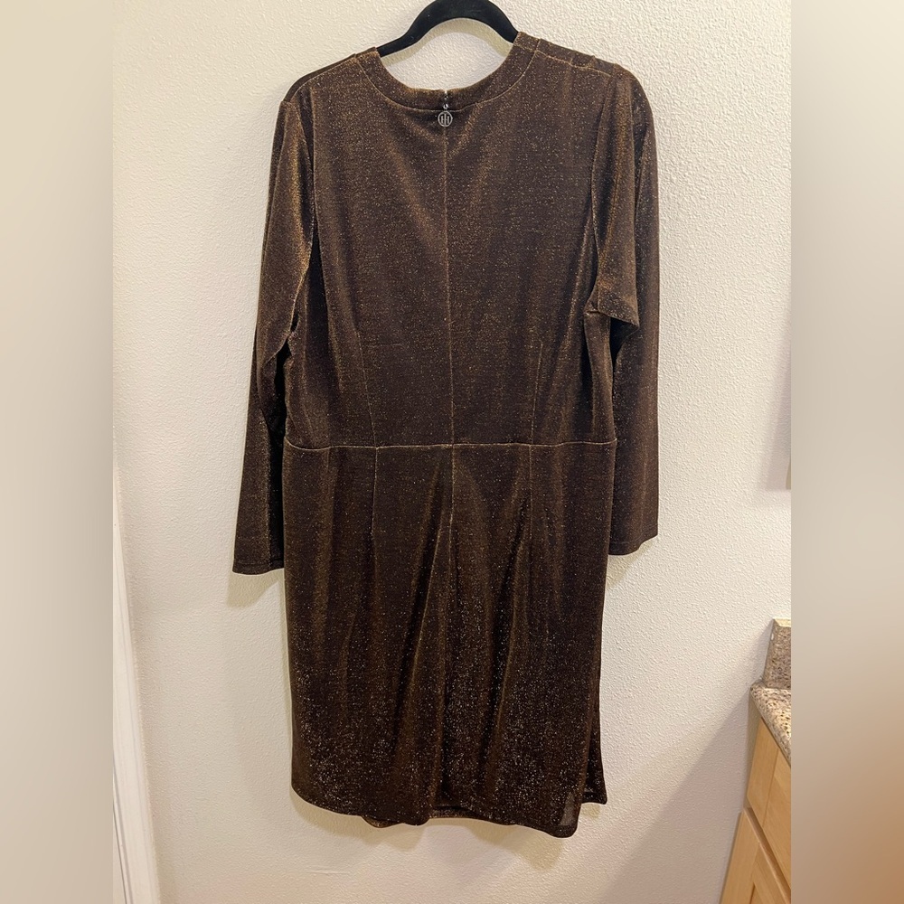 NWT Tommy Hilfiger Black and Bronze Shimmer Long Sleeve Dress Size 18W - Picture 2 of 4